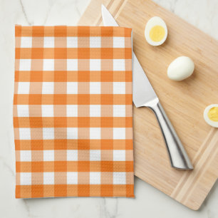 Orange and White Gingham Checkered Halloween  Tea Towel