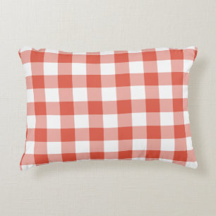 Orange and White Gingham Pattern Decorative Cushion