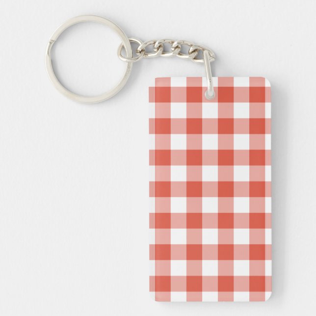 Orange and White Gingham Pattern Key Ring (Front)