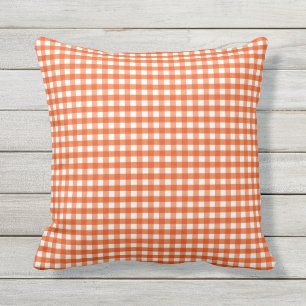 Orange and White Gingham Pattern Outdoor Cushion
