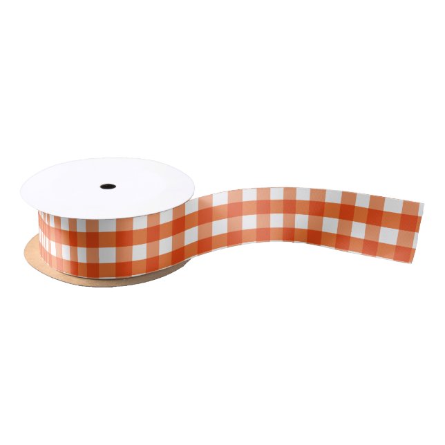 Orange and White Gingham Pattern Satin Ribbon (Spool)