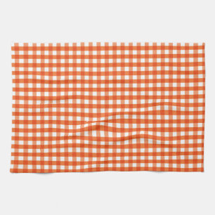 Orange and White Gingham Pattern Tea Towel