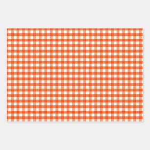 Orange and White Gingham Pattern Wrapping Paper Sheet