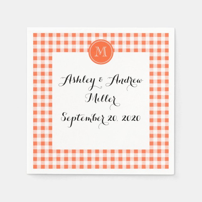orange and White Gingham, Your Monogram Napkin (Front)