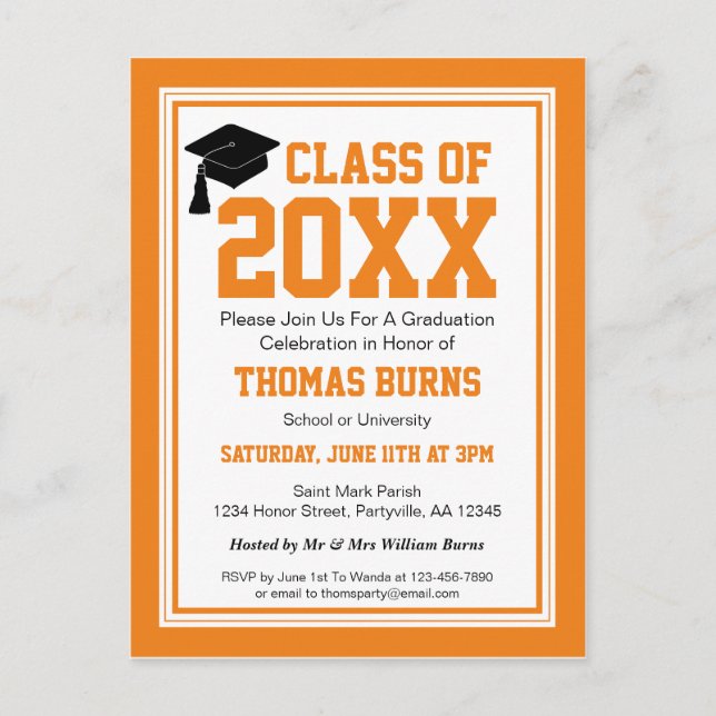 Orange and White Graduation Party Invitation Postcard (Front)
