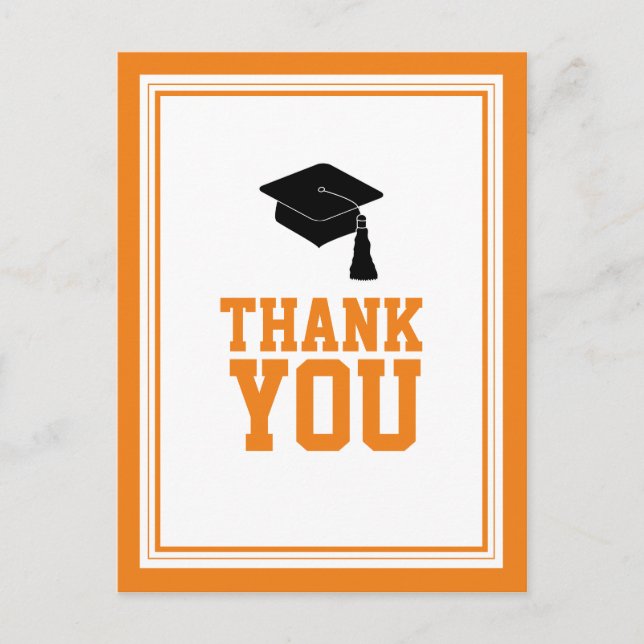 Orange and White Graduation Party Thank You Postcard (Front)
