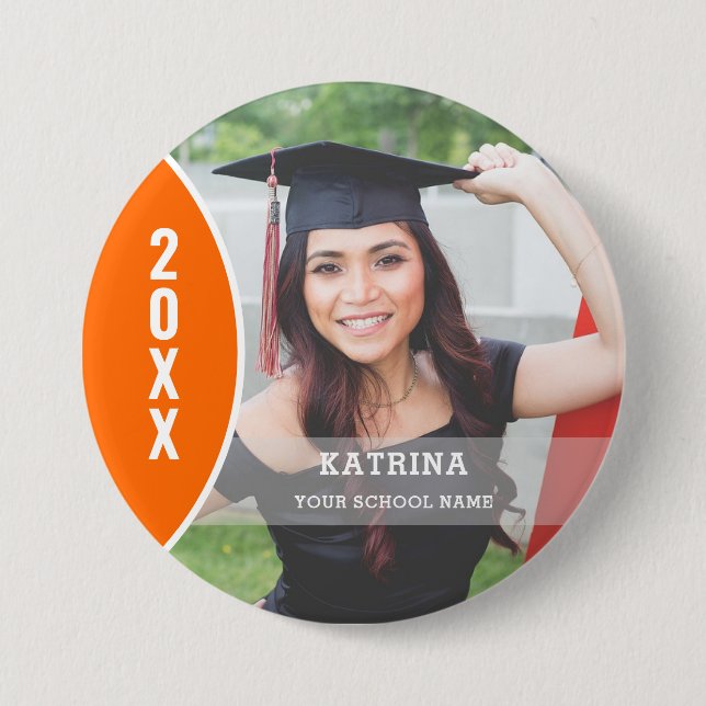 Orange and White Graduation Photo Custom Button (Front)
