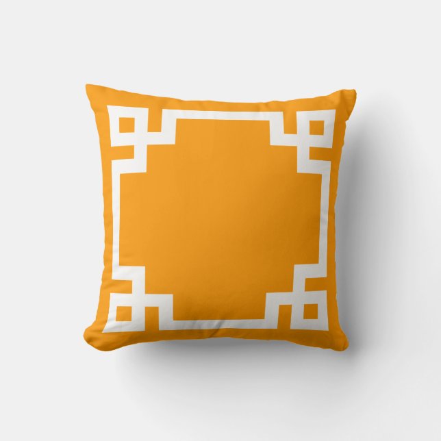 Orange and White Greek Key Border Cushion (Front)