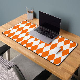 Orange and White Harlequin Diamonds Check Design Desk Mat