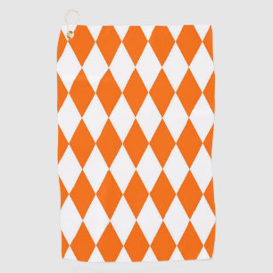 Orange and White Harlequin Diamonds Check Design  Golf Towel