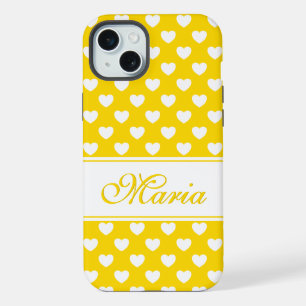 Orange And White Hearts Pattern And Your Name iPhone 15 Plus Case