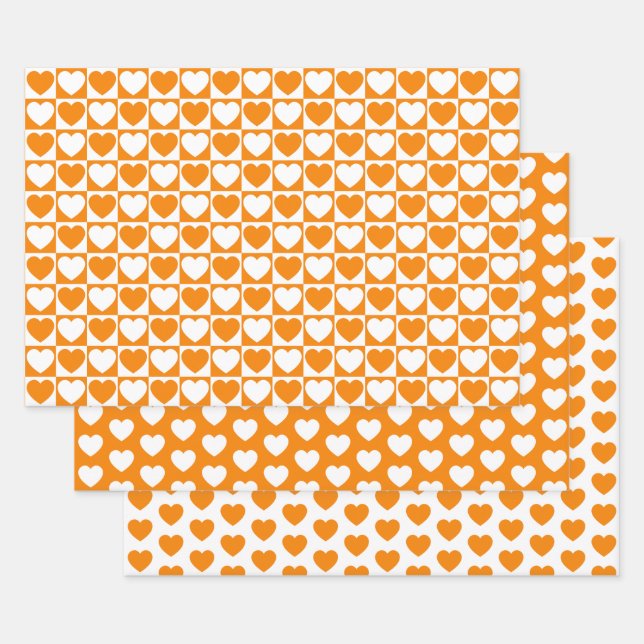 Orange and White Hearts Wrapping Paper Sheet (Set)