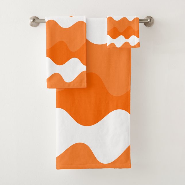 Orange and white horizontal waves pattern design  bath towel set (Insitu)