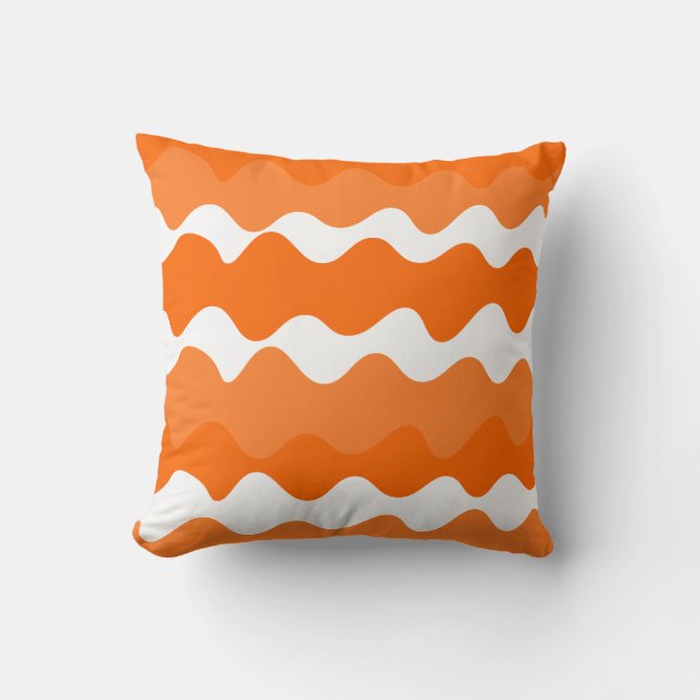 Orange and white horizontal waves pattern design  cushion (Front)