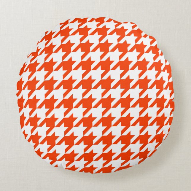 Orange and White Houndstooth Check Round Cushion (Front)