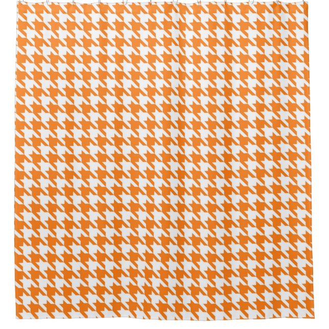 Orange and White Houndstooth Pattern Shower Curtain (Front)