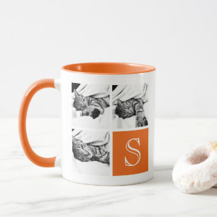 Orange and White Instagram Photo Collage Monogram Mug