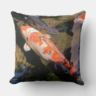 Orange and White Koi Fish Swimming Photo Cushion