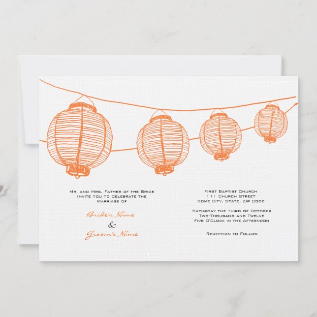 Orange and White Lanterns Wedding Invitation (Front)
