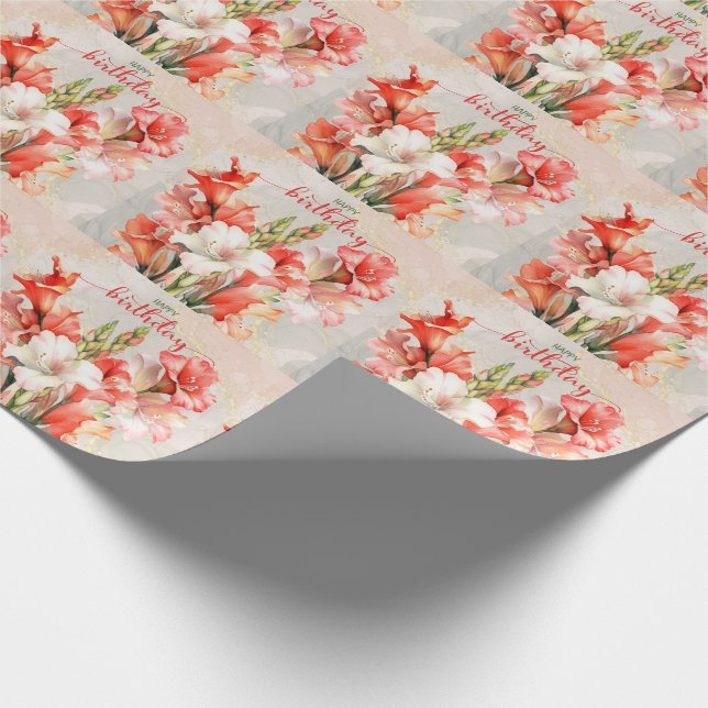 Orange and White Lilies Happy Birthday Wrapping Paper (Corner)