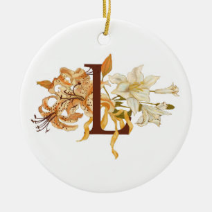 Orange and White Lilies, Letter L Ceramic Tree Decoration