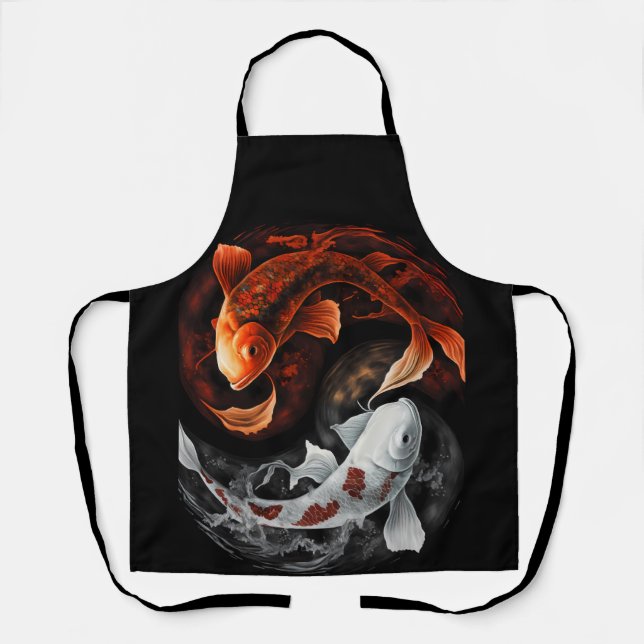 Orange And White Lucky Koi Fish Japan Art Apron (Front)