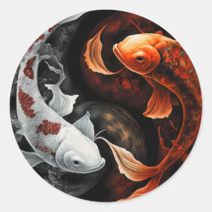 Orange And White Lucky Koi Fish Japan Art Classic Round Sticker