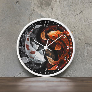 Orange And White Lucky Koi Fish Japan Art Clock