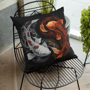 Orange And White Lucky Koi Fish Japan Art Cushion