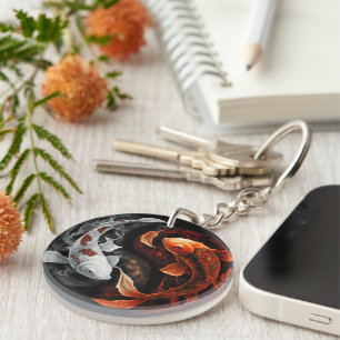 Orange And White Lucky Koi Fish Japan Art Key Ring