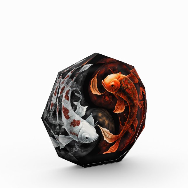 Orange And White Lucky Koi Fish Japan Art Photo Block (Left)