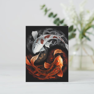 Orange And White Lucky Koi Fish Japan Art Postcard