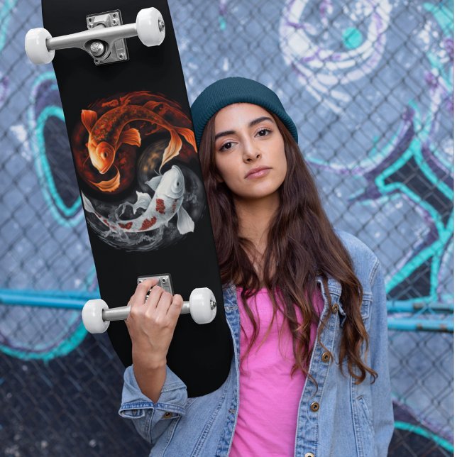 Orange And White Lucky Koi Fish Japan Art Skateboard (Creator Uploaded)