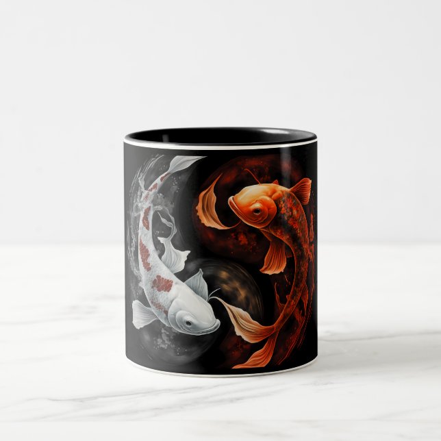 Orange And White Lucky Koi Fish Japan Art Two-Tone Coffee Mug (Center)