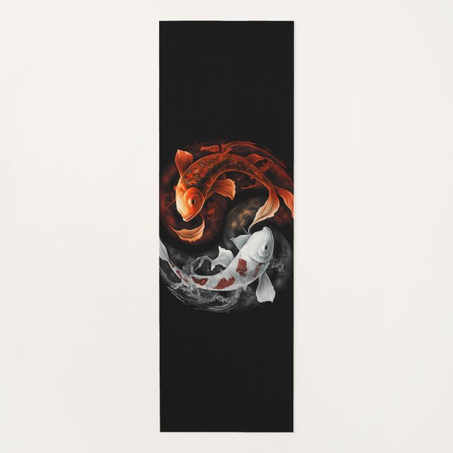 Orange And White Lucky Koi Fish Japan Art Yoga Mat (Front)