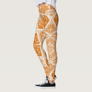 Orange and White Mandala - Loergann in Pumpkin Leggings