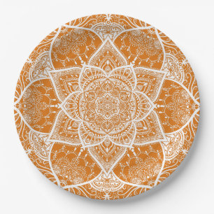 Orange and White Mandala - Loergann in Pumpkin Paper Plate