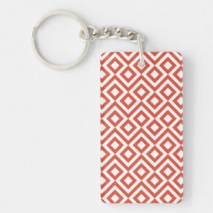 Orange and White Meander Key Ring