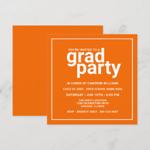 Orange and White Modern Basic Grad Party Invitation