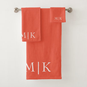 Orange and White   Modern Monogram Bath Towel Set