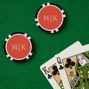 Orange and White Modern Monogram Poker Chips