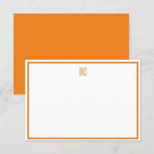 Orange and White Monogrammed Flat Note Card