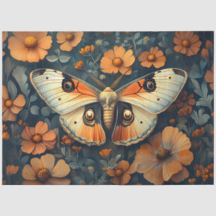 Orange and White Moth Floral Decoupage Tissue Paper