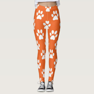 Orange and white paws pattern leggings