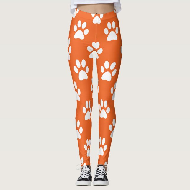 Orange and white paws pattern leggings (Front)