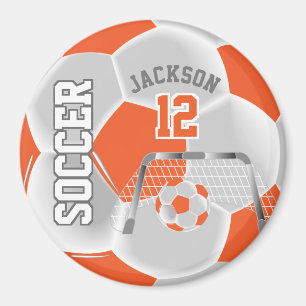 Orange and White Personalise Soccer Ball Magnet