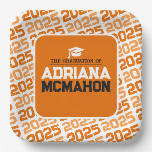 Orange and White Personalised Graduation Paper Plate