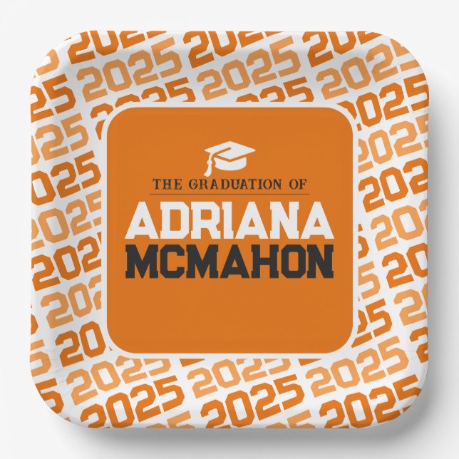 Orange and White Personalised Graduation Paper Plate (Front)