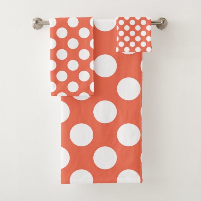 Orange and white polka dots pattern bath towel set (Insitu)