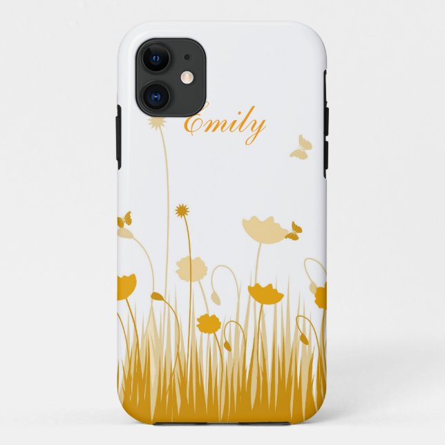 Orange and White Poppies Meadow Name Case-Mate iPhone Case (Back)